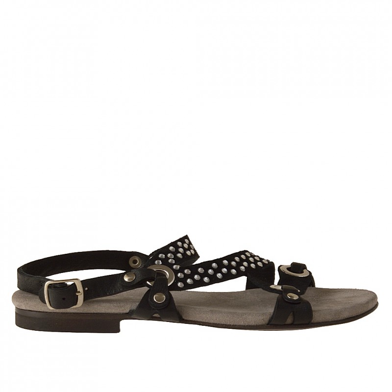 Small or large Strips sandal in black leather and suede - Ghigocalzature