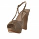 Woman's sandal with platform in beige leather and patent leather heel 10 - Available sizes:  42