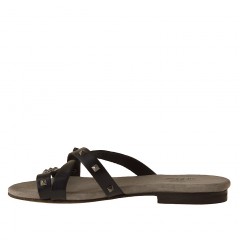 Sabo abierto con tachuelas en piel de color negro tacon 1 - Tallas disponibles:  32 2