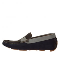 Men's car shoe in grey, dark and light blue suede - Available sizes:  36, 37 2