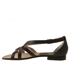 Scarpa aperta con cinturino in pelle nera tacco 1 - Misure disponibili: 32 2