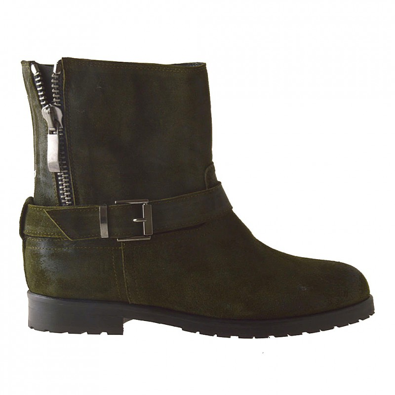 Bottines pour femmes avec fermeture éclair et boucle en daim vert talon 2 - Pointures disponibles:  32