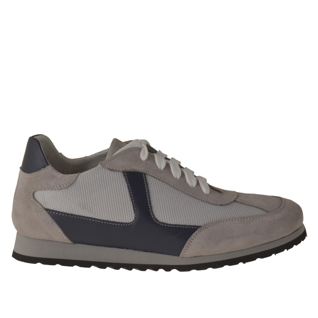 Small or large Sportshoe with laces in grey suede and fabric and dark ...
