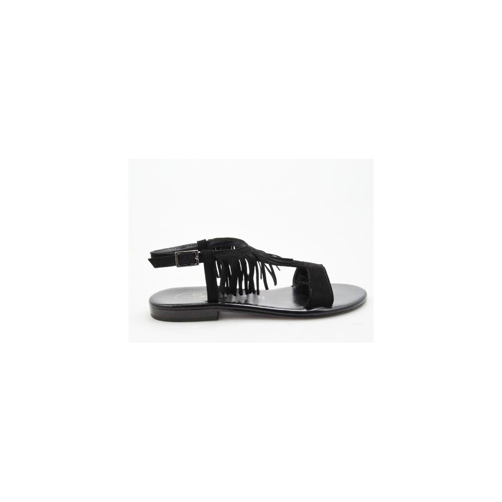Small or large Sandal with fringes in black suedeleather - Ghigocalzature