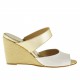 Woman's open mules in white and platinum laminated leather - Available sizes:  42