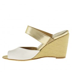 Woman's open mules in white and platinum laminated leather - Available sizes:  42 2