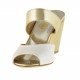 Woman's open mules in white and platinum laminated leather - Available sizes:  42