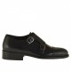 Man's elegant shoe with two buckles and captoe in black leather - Available sizes:  50