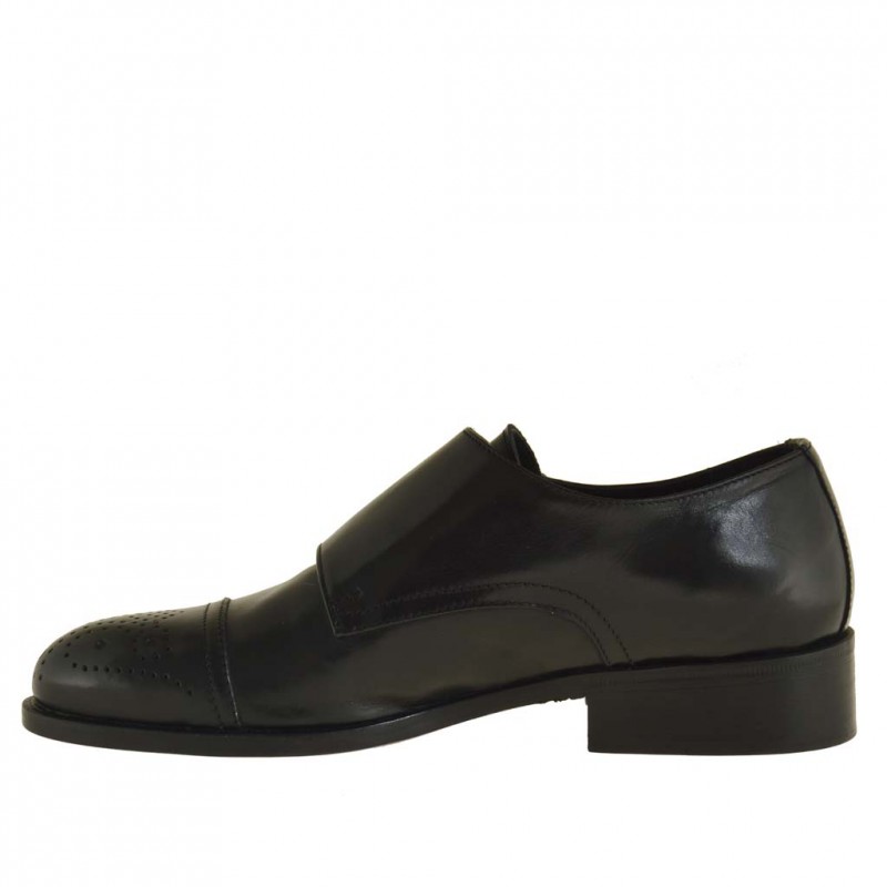 Chaussure élégant pour hommes avec deux boucles en cuir noir