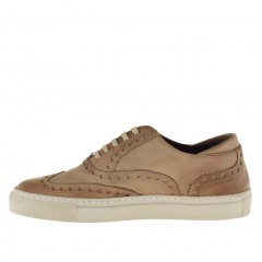 Men's casual laced shoe with wingtip in earth beige leather - Available sizes:  36 2