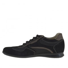 Chaussure sportif à lacets pour hommes en daim et tissu noir et cuir taupe - Pointures disponibles:  46 2
