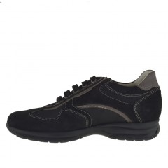 Chaussure sportif à lacets en daim et tissu noir et cuir taupe - Pointures disponibles:  36 2