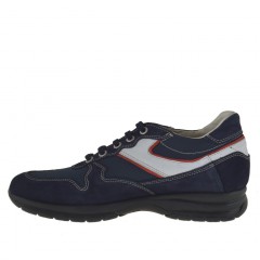 Chaussure à lacets pour hommes en daim et tissu bleu foncé et cuir blanc et rouge - Pointures disponibles:  36, 37 2