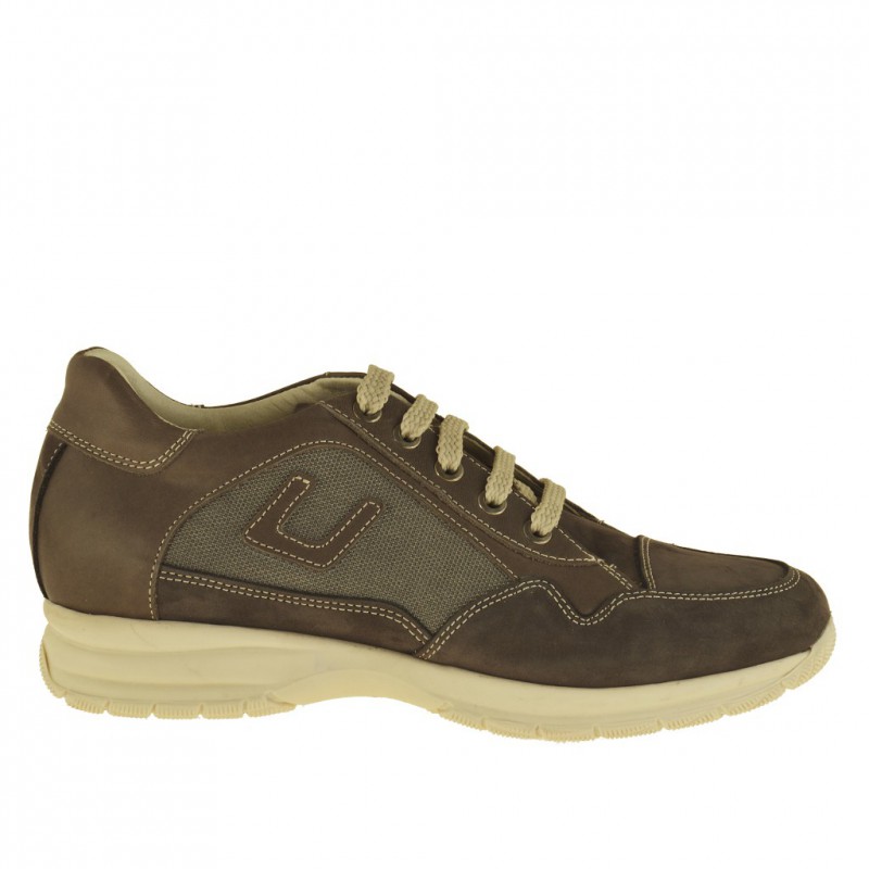 Zapato deportivo con cordones para hombre en piel nabuk, nabuk y tejido gris pardo - Tallas disponibles:  36