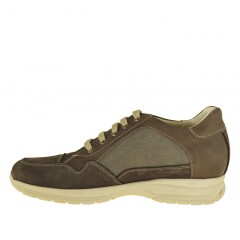Zapato deportivo con cordones para hombre en piel nabuk, nabuk y tejido gris pardo - Tallas disponibles:  36 2