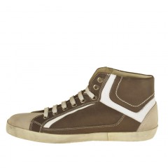 Scarpa stringata casual da uomo in pelle taupe e bianca - Misure disponibili: 36 2