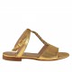 Sandalo da donna con cinturino alla caviglia e strass in pelle color oro tacco 1 - Misure disponibili: 32