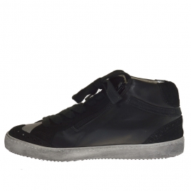 Woman's shoe with laces in black leather and suede and silver leather wedge 2 - Available sizes:  32 2