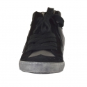 Zapato alto al tobillo con cordones en piel y gamuza de color negro y piel color negro cuña 2  - Tallas disponibles:  32
