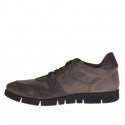 Men's casual shoe with laces in grey and taupe suede and nubuck leather - Available sizes:  37