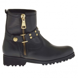Bottines pour femmes avec fermeture éclair, boucle et goujons en cuir noir talon 3 - Pointures disponibles: 32