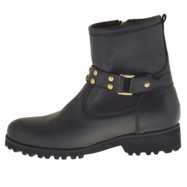 Botines para mujer con cremallera, hebilla y tachuelas en piel negra tacon 3 - Tallas disponibles:  32 2