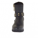 Woman's ankle boot with zipper, buckle and studs in black leather heel 3 - Available sizes:  32