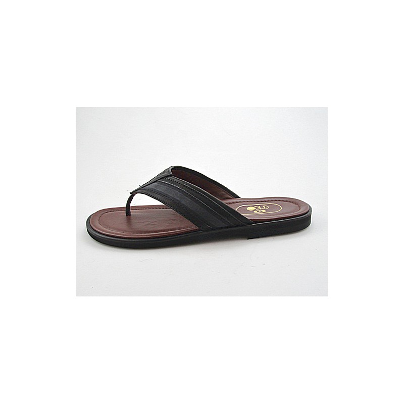 Men's flip-flop in black and grey leather - Available sizes:  47