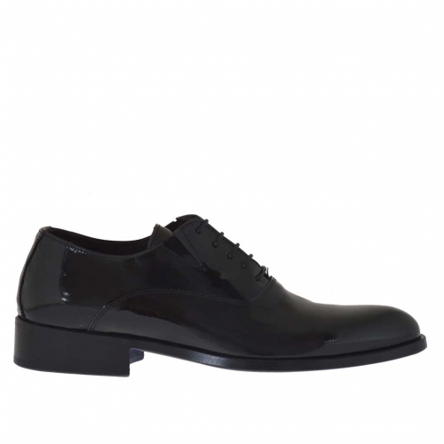 Chaussure élégante richelieu pour hommes avec lacets en cuir verni noir - Pointures disponibles:  36, 48, 50