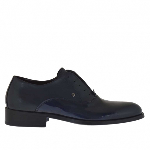 Elegant men's shoes with optional laces in dark blueleather and patent leather - Available sizes:  50