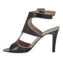 Woman's strap sandal in black and beige leather heel 9 - Available sizes:  42