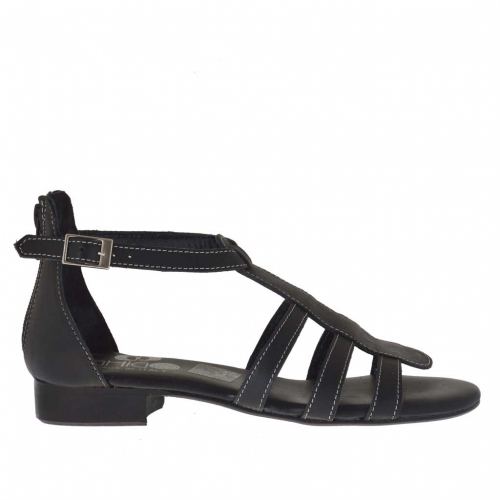Chaussure ouvert pour femmes avec fermeture éclair et courroie en cuir noir - Pointures disponibles:  32