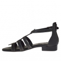 Woman's open shoe with zipper and strap in black leather - Available sizes:  32
