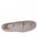 Men's laced sports shoe with wingtip decorations in taupe vintage leather - Available sizes:  46