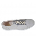 Men's laced sports shoe in grey leather and fabric - Available sizes:  46