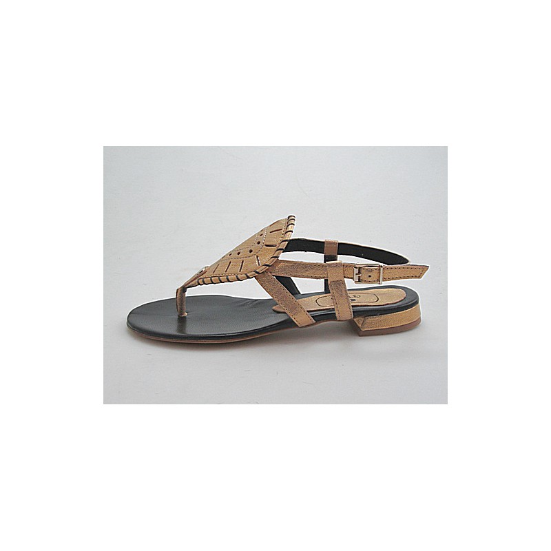 Sandalo infradito in pelle colore oro tacco 1 - Misure disponibili: 32