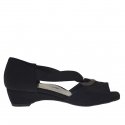 Woman's open shoe with elastic band and metallic ring in black fabric wedge 3 - Available sizes:  31