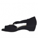 Woman's open shoe with elastic band and metallic ring in black fabric wedge 3 - Available sizes:  31