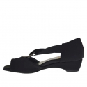 Zapato abierto para mujer con elastico y anillo metalico en tejido negro cuña 3 - Tallas disponibles:  31