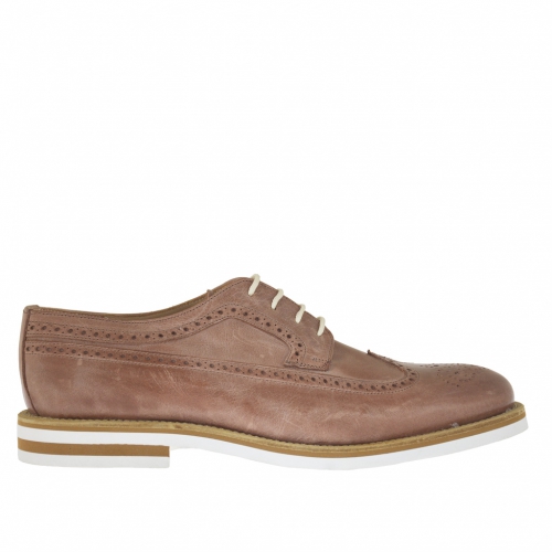 Chaussure derby pour hommes avec lacets et bout Brogue en cuir antique taupe - Pointures disponibles:  46, 47