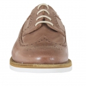 Men's laced derby shoe with Brogue decorations in tan-coloured vintage leather - Available sizes:  46, 47