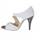 Woman's open shoe in white leather and optical printed suede heel 9 - Available sizes:  42