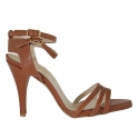 Woman's sandal with anklestraps in cognac brown leather heel 9 - Available sizes:  42