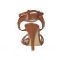 Sandalo da donna con cinturini e listini in pelle color cuoio tacco 9 - Misure disponibili: 42