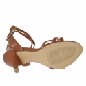 Woman's sandal with anklestraps in cognac brown leather heel 9 - Available sizes:  42