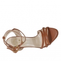 Woman's sandal with anklestraps in cognac brown leather heel 9 - Available sizes:  42