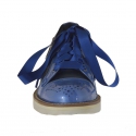 Geschlossener Damenschuh mit Schnürsenkeln und Reißverschluss aus metallischem denimblauem Leder und Lackleder Keilabsatz 3 - Verfügbare Größen:  32