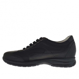 Men's sports shoe with laces in black leather and fabric - Available sizes:  36 2