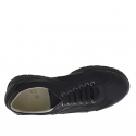 Men's sports shoe with laces in black leather and fabric - Available sizes:  36