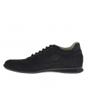 Men's laced sports shoe in black nubuck, leather and fabric - Available sizes:  46
